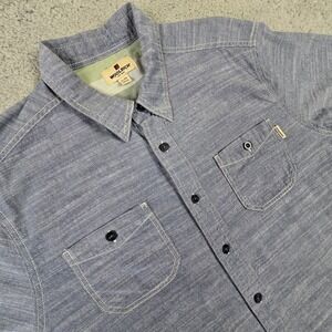 Woolrich  Shirt Mens XL Blue Chambray Casual Short Sleeve‎ Button Up Pockets